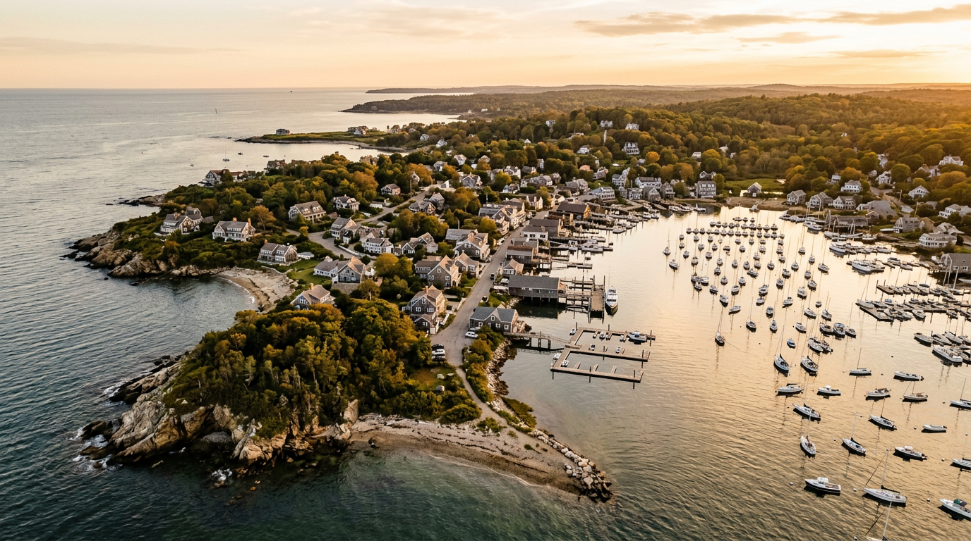 North Shore harbor town at golden hour